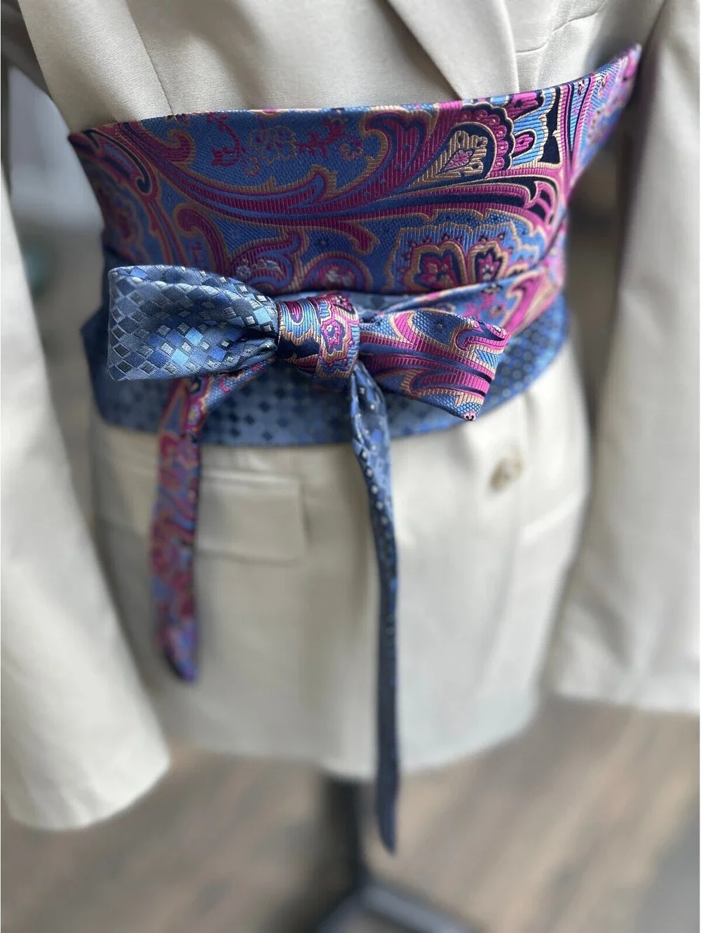 Upcycled Silk Necktie Obi Belt | Handmade Corset Style Belt | One-of-a-Kind | OS